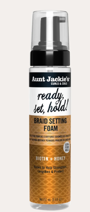 Aunt Jackie's Braid Setting Foam bottle on a white background